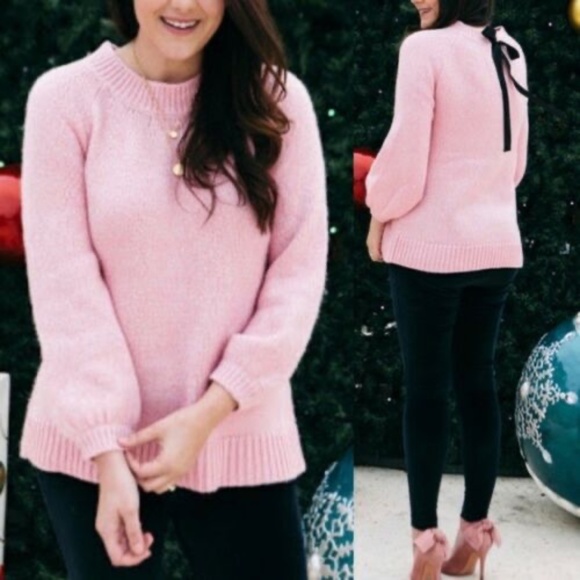 LOFT Sweaters - LOFT Sweater Pink Black Bow Back Balloon Sleeve